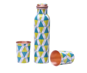 Botella de agua de cobre impreso puro de alta calidad en diferentes estilos con embalaje de vidrio Premium hecho en India - Product Image 1