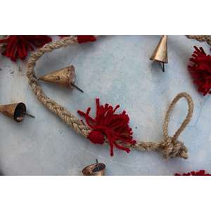 Set of 2 <b>Cow</b> <b>Bells</b> on Jute String 320cm Wedding Decoration Garland with Artificial Flowers Fabric Durable Cowbell Garland Decor - Product Image 3