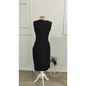 Vestido midi de lino sin mangas con cuello cruzado y botones para mujer, 37419 - Negro - Product Image 5