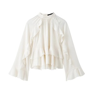 2025 printemps volants pli Blouse femmes élégant coton Blouses pour femmes à manches longues chemises et chemisiers femme hauts - Product Image 1