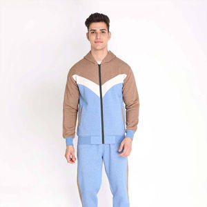Ensemble de survêtement décontracté pour homme, sweat à capuche et pantalon à fermeture éclair intégrale, couleur personnalisée, écologique, deux tons, tenue de sport pour l'hiver - Product Image 1