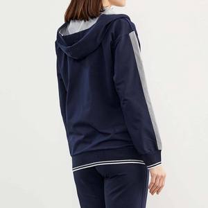 Conjunto de chándal con cremallera de bloque de color de algodón 100% personalizado para mujer, ropa de calle de invierno transpirable, chándal con logotipo frontal - Product Image 3