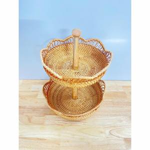 Niveau rotin panier support en osier Dessert plateau porte-fruits à la main Boho décor rustique affichage pour biscuits collations bonbons - Product Image 2