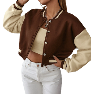 meroon womwns Fashionable Unisex Canvas Varsity Bomber Jacket with Stand Collar <b>Winter</b> Ready Front Logo - Product Image 1