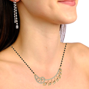 Conjunto de Mangalsutra de Plata de Ley Chapada en Oro con Circonita Cúbica, Cadena Ajustable de 43.0 cm, Chapado en Oro Amarillo Rodio, Joyería Fina - Product Image 4