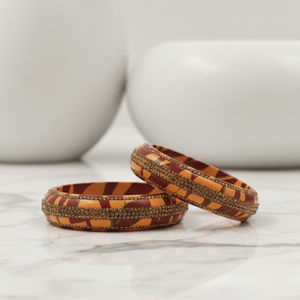 Ethnic Patterned Orange Lac Bangles <b>Set</b> of 2 for Parties - Product Image 3
