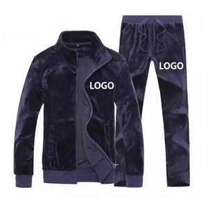 Customizable <b>Men's</b> Skinny <b>Velour</b> <b>Tracksuit</b> Wholesale Velvet Two-Piece <b>Tracksuit</b> Set By OVERSEAS SPORTS - Product Image 1