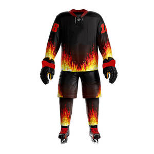 Ensemble de maillots de hockey sur glace personnalisés avec motif flamme, uniforme de jeu d'équipe sublimé, maille respirante, OEM ODM, vente en gros - Product Image 5