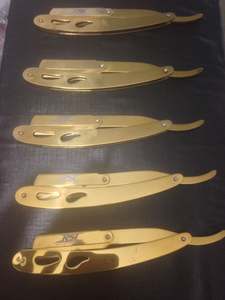 Maquinilla de afeitar profesional con logo personalizado, maquinilla de afeitar recta, de acero inoxidable, dorada, plegable, para peluquero - Product Image 5