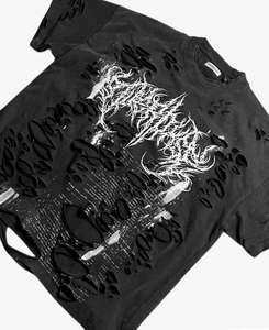 Camisetas de algodón 100% de alta calidad, camiseta de doble capa, la primera capa es una serigrafía desgastada completa + camiseta pintada a mano - Product Image 3