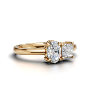 IGI Certified Lab Grown Diamond Toi Et Moi <b>Ring</b> 18K Yellow / White & Rose Gold Princess & Oval Shape Engagement <b>Ring</b> For Women - Product Image 2