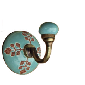 ตะขอแขวนเสื้อโค้ทเซรามิกเคลือบกระเบื้องทองเหลืองโบราณพร้อมที่แขวนพวงกุญแจราวติดผนังเซรามิกโบราณ - Product Image 2