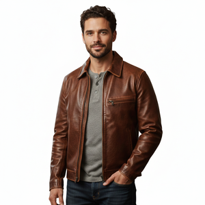 Chaqueta de Cuero Genuino para Hombre, Personalizada, de Alta Calidad, Diseño Moderno, Tacto Suave, Prenda Exterior Duradera - Product Image 1