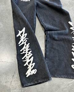 Sudadera con capucha y cremallera DTG Club lavada con ácido de algodón Premium personalizada y pantalones acampanados apilados, chándal de peso pesado - Product Image 3