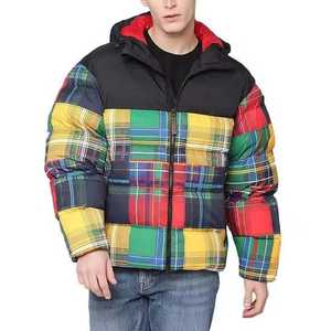 Venta al por mayor de diseño personalizado grueso cálido burbuja chaqueta acolchada ropa de calle a prueba de viento mullido contraste a cuadros chaquetas de invierno para hombre - Product Image 1
