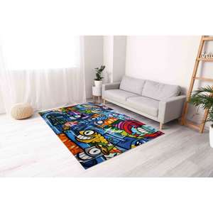 Tapis personnalisé style graffiti : Tapis d'appoint contemporain antidérapant, avec poils doux - Product Image 5