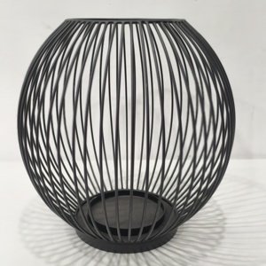 <b>Black</b> round wire candle <b>holder</b> for modern homes Minimalist style that fits perfectly in living rooms or bedrooms - Product Image 2