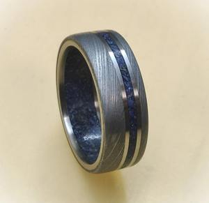 Anillo de Compromiso y Matrimonio para Hombre, Elegante, con Hoja de Acero de Damasco, Incrustaciones de Lapislázuli, Personalizable, Cuchillos de Novio, DIY, OEM, Alta Calidad - Product Image 6