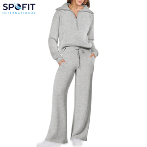 Premium femmes grande taille hiver survêtement couleur unie à la mode Look fermeture éclair Jogging porter formation pantalon évasé Spofit International - Product Image 1