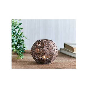 Portavelas de luz de té para decoración festiva del hogar Diwali, regalo de boda, fiesta de té, forma redonda hecha a mano, asas chapadas en cobre - Product Image 3