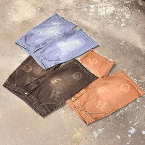 High Quality Custom Print Logo Denim Jorts for <b>Men</b> Raw Hem Distressed Acid Wash Cotton Fleece Streetwear Jogger <b>Shorts</b> - Product Image 4
