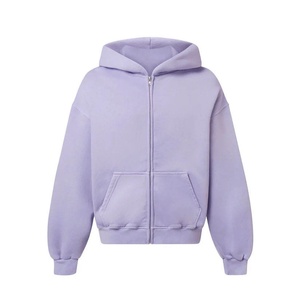 Sudadera con capucha de invierno para hombre, personalizada, extragrande, de algodón grueso de 400 GSM, con cremallera, forro de punto, color liso y cuello redondo. - Product Image 1