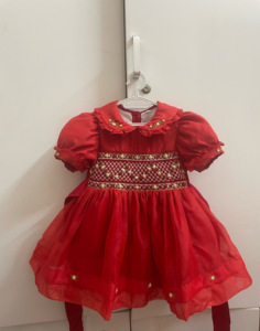 ชุดคริสต์มาสเด็กมือสม็อคเสื้อผ้าเด็กทํามือยาวถึงเข่า, สม็อค, เย็บปักถักร้อย - Product Image 2