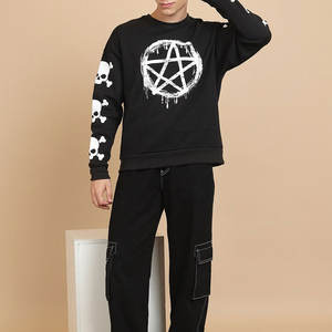 Sudadera para hombre estilo pullover, color negro con estampado blanco, ropa de calle, sudadera de anime de alta calidad - Product Image 5