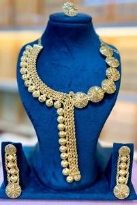 Elegant Gold-Plated Floral Pendant Choker <b>Necklace</b> Set with <b>Matching</b> Earrings | Bridal & Festive Jewelry Model 23149 - Product Image 6