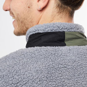 OEM Design Hooded Full-Zip Fleece <b>Sherpa</b> <b>Jacket</b> Custom Embroidered Patchwork Winter Wool Outwear for <b>Men</b> - Product Image 4