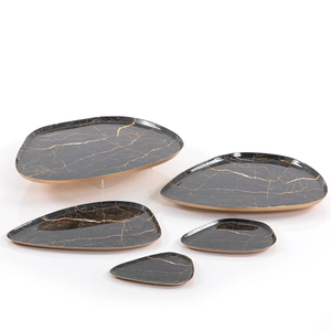Plateau de différentes tailles de conception standard plateaux de service de dîner avec plateau fini en émail de conception de marbre pour la vaisselle décorative - Product Image 1