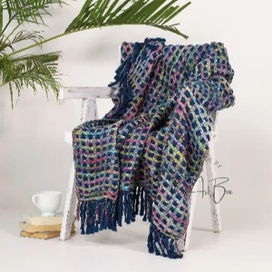 Lujosa Manta de algodón tejida a mano personalizada con patrón impreso multicolor con borlas para ropa de cama de sofá y viajes de CA - Product Image 1