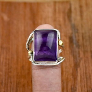 Anillo de amatista, barra rectangular de Plata de Ley 925, anillo de doble banda, anillo de piedra natal de febrero, regalo de aniversario para ella - Product Image 2