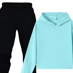 Conjunto Deportivo de Dos Piezas para Mujer, Sudadera Azul Cielo con Pantalones Deportivos Negros, Ropa Casual de Calle, Cómoda para Invierno, OEM - Product Image 4