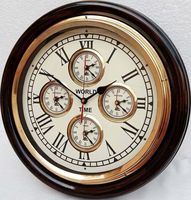 Horloge de table Art Déco en bois, mécanique, à piles, avec sonnerie horaire, heure mondiale 5 pays, anneau en cuivre vintage, 16 pouces