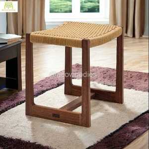 Tabouret en bois de bambou tricoté à la main pour chambre à coucher tabouret de pied Peeda Console d'incrustation d'os - Product Image 1