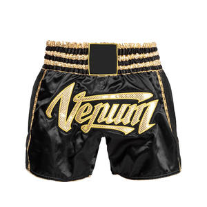 Pantalones Cortos de Muay Thai Negros Personalizados de Alta Calidad, 100% Poliéster, con Logotipo Bordado, Tallas Grandes, Ropa de Artes Marciales - Product Image 1