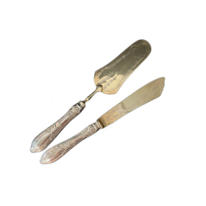 Suministros al por mayor de súper calidad, diseño elegante, cuchillo para pastel de tono dorado plateado de acero inoxidable y juego de servidor para fiesta de aniversario - Product Image 1