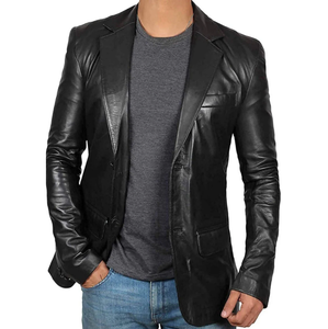 Haute qualité 100% cuir véritable Style britannique décontracté Slim Fit Blazer pour hommes respirant doublure poches hiver veste d'affaires - Product Image 1