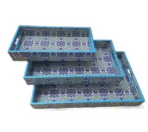 Plateau de service en bois avec motif imprimé en émail pour la nourriture, le thé, le café et l'utilisation à la maison - Product Image 3