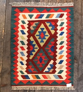 Tapis Kilim en laine aspect vintage Tapis tissé à la main multicolore pour hôtels de salon - Product Image 6