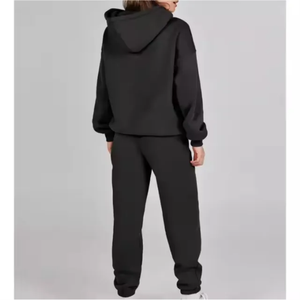 Chándal de algodón 100% sólido con estampado de calidad superior para mujer con cremallera Sudadera con capucha Pantalones Ropa deportiva transpirable Logotipo personalizado - Product Image 6