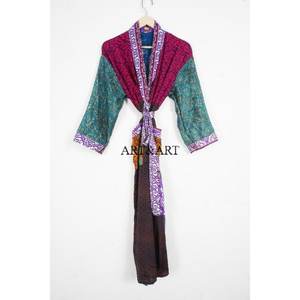 Wholesale Spring Summer Elegant Silk Kimono <b>Robe</b> Hand-Stitched Boho Hippie Floral Unisex Bathrobe <b>Women's</b> Sleepwear Quick <b>Dry</b> - Product Image 6
