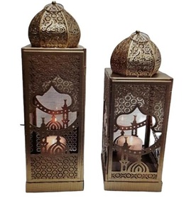 Juego de 2 piezas de farol colgante de hierro de alta calidad con acabado recubierto de polvo amarillo para decoración del hogar farolillos colgantes de Metal - Product Image 2