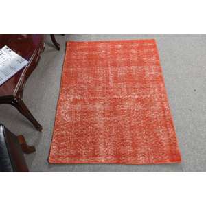 Alfombra de lana turca Vintage moderna de 28x38 pies, diseño de retazos naranja en negrita, técnica de tejido plano para decoraciones de sala de estar, látex - Product Image 1