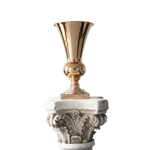 แจกันใส่โกศสีทองทำด้วยมือทำด้วยมือทำจากโลหะสีทองหรูหราสำหรับตกแต่งกลางงานแต่งงานหรือห้องนั่งเล่นแจกันดอกไม้อลูมิเนียมหล่อ - Product Image 1