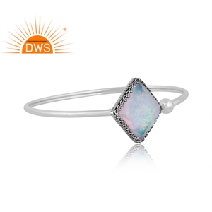 Hot Selling Oxidized Sterling <b>Silver</b> Synthetic White Green Opal Gemstone <b>Adjustable</b> Ring Custom Jewelry Manufacturer - Product Image 2