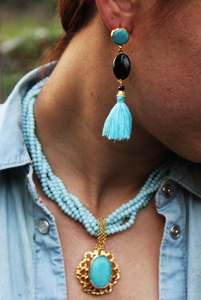 แฟชั่นใหม่ต่างหูพลอยพู่สีทองแบบทันสมัยเครื่องประดับรูปทรงเรขาคณิตทำด้วยมือ - Product Image 6