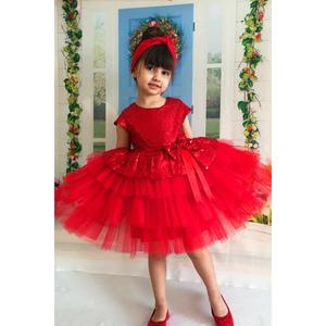 Abito da sera in Tulle rosso con nastri-abito con paillettes-abito da sera bambino-abito da sera da ragazza - Product Image 2