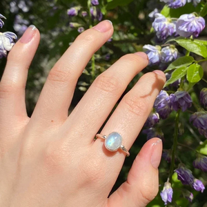 แหวนหมั้นพลอยมูนสโตนของผู้หญิงแหวนเครื่องประดับเงินสเตอร์ลิง925สไตล์โบฮีเมียนธรรมชาติมูนสโตน - Product Image 3